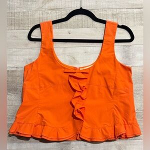 Orange Ruffle Sleeveless Top